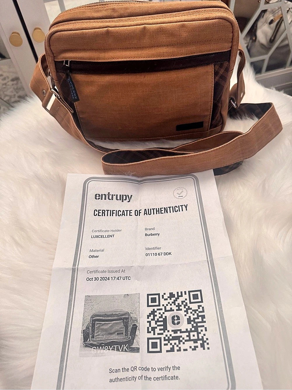 Burberry Brown Plaid Canvas Crossbody Bag